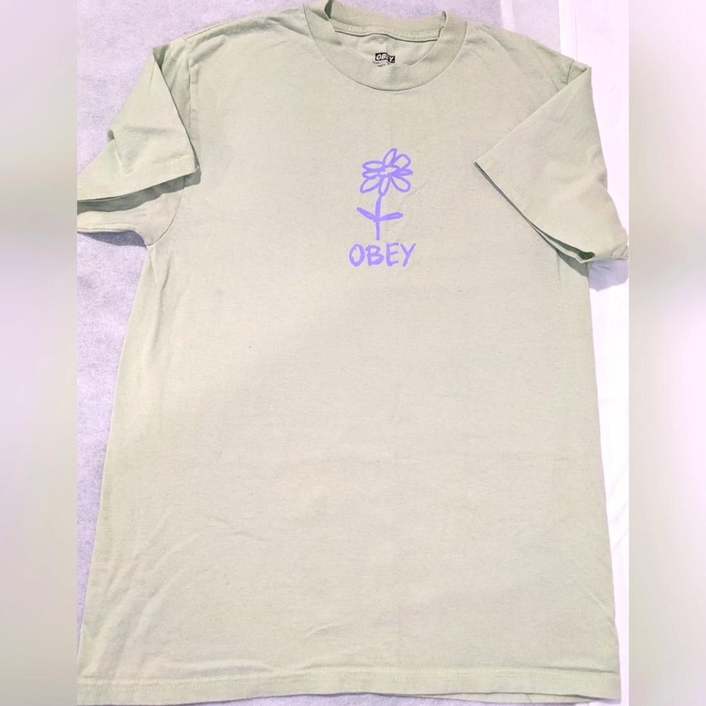 Obey Light Green Tee with Purple Graphic